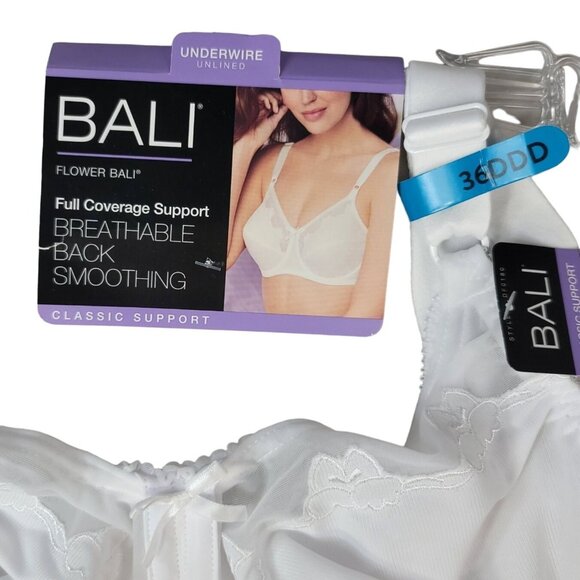 Bali Flower Full Coverage Support Bra White 36DDD Breathable Back Smoothing NWT - Picture 9 of 10